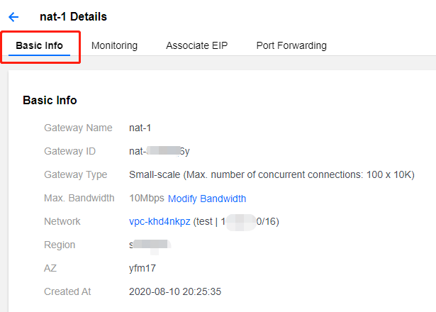 Modifying NAT Gateway Configuration - NAT Gateway - Documentation Center